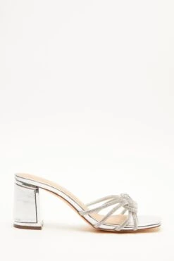 Silver Diamante Mule Block Heels -Outlet Clothyne Store 00100039187 XM