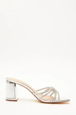 Silver Diamante Mule Block Heels -Outlet Clothyne Store 00100039187 ZS