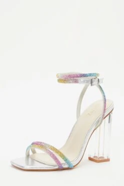 Multicoloured Diamante Clear Block Heeled Sandals -Outlet Clothyne Store 00100039191 XB