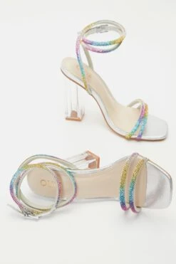 Multicoloured Diamante Clear Block Heeled Sandals -Outlet Clothyne Store 00100039191 XS