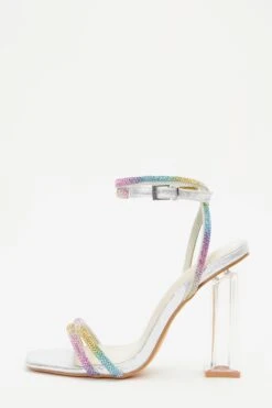 Multicoloured Diamante Clear Block Heeled Sandals