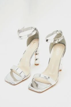 Silver Mirrored Diamante Heeled Sandal -Outlet Clothyne Store 00100039194 XS