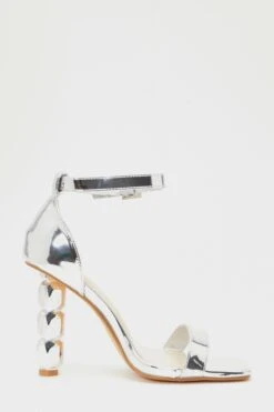 Silver Mirrored Diamante Heeled Sandal -Outlet Clothyne Store 00100039194 ZS