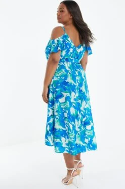 Curve Blue Tropical Print Midi Dress -Outlet Clothyne Store 00100039207 XB