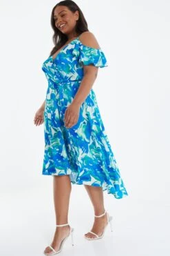 Curve Blue Tropical Print Midi Dress -Outlet Clothyne Store 00100039207 XS