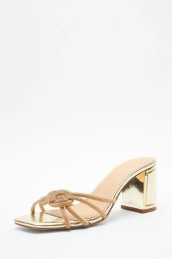 Gold Diamante Mule Block Heels -Outlet Clothyne Store 00100039311 XB