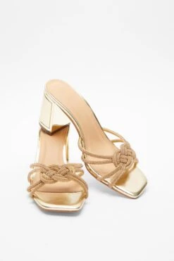 Gold Diamante Mule Block Heels -Outlet Clothyne Store 00100039311 XS