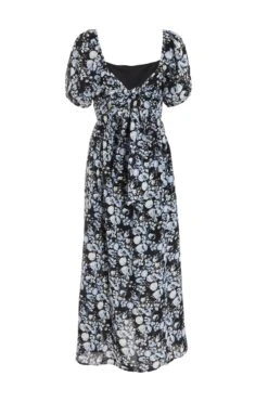 Black Floral Puff Sleeve Midi Dress -Outlet Clothyne Store 00100039342 ZB