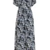 Black Floral Puff Sleeve Midi Dress -Outlet Clothyne Store 00100039342 ZM