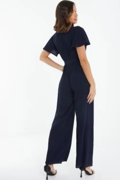 Navy Wrap Wide Leg Jumpsuit -Outlet Clothyne Store 00100039345 XB