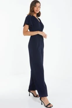 Navy Wrap Wide Leg Jumpsuit -Outlet Clothyne Store 00100039345 XS