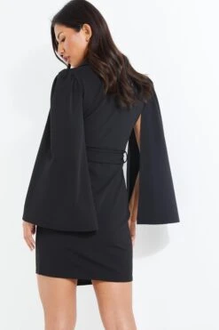 Black Cape Sleeve Midi Dress -Outlet Clothyne Store 00100039352 XB
