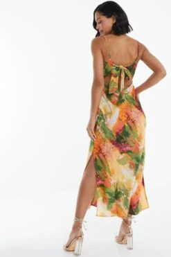 Multicoloured Satin Marble Print Midaxi Dress -Outlet Clothyne Store 00100039374 XB