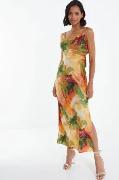 Multicoloured Satin Marble Print Midaxi Dress -Outlet Clothyne Store 00100039374 XS