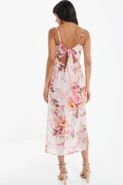 Pink Floral Tie Back Midaxi Dress 10 Pink Floral Tie Back Midaxi Dress -Outlet Clothyne Store 00100039438 XB