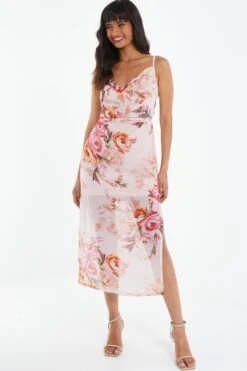 Pink Floral Tie Back Midaxi Dress 9 Pink Floral Tie Back Midaxi Dress -Outlet Clothyne Store 00100039438 XM