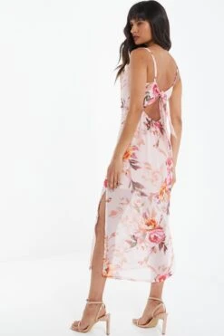 Pink Floral Tie Back Midaxi Dress 11 Pink Floral Tie Back Midaxi Dress -Outlet Clothyne Store 00100039438 XS