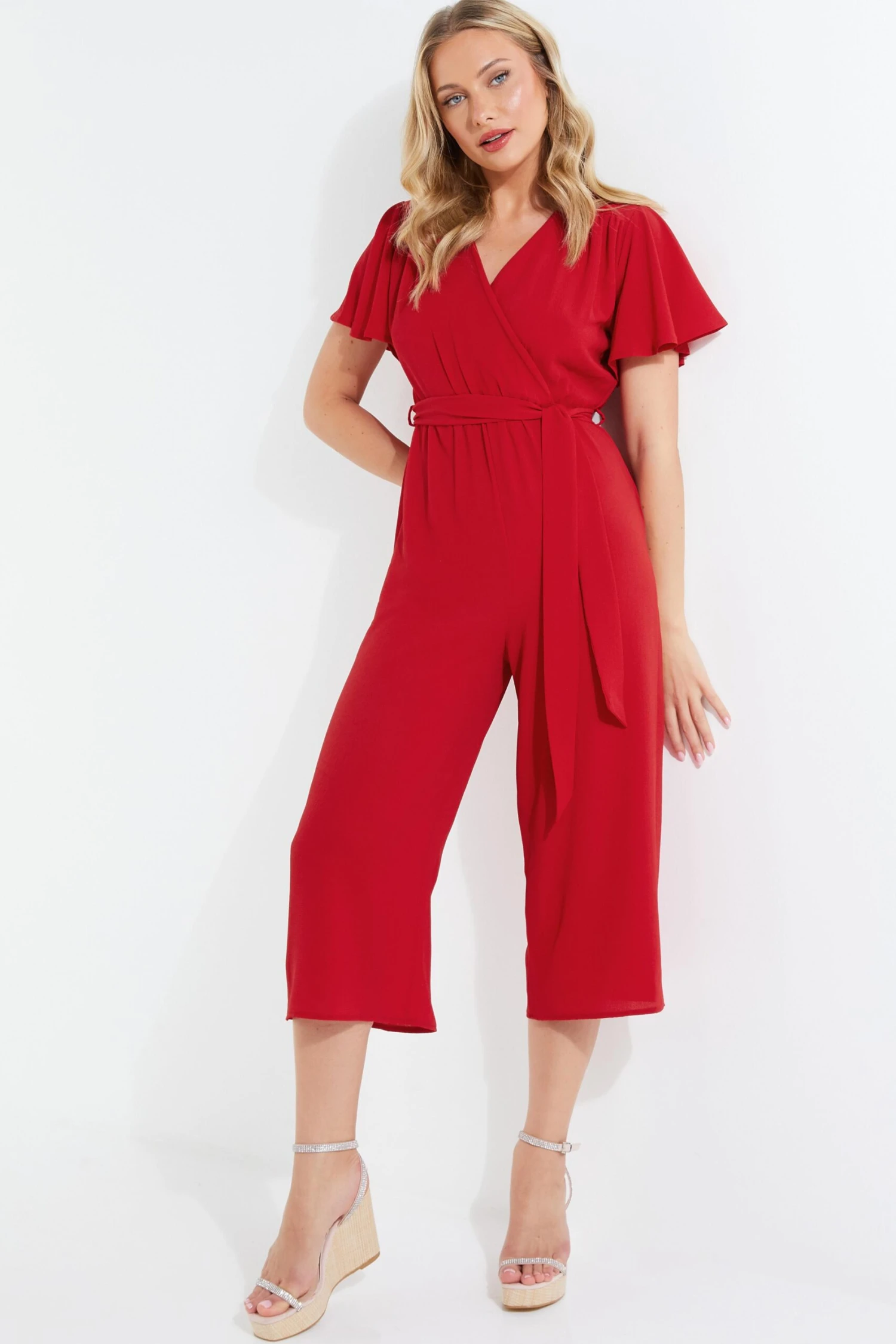Red Wrap Culotte Jumpsuit 4 Red Wrap Culotte Jumpsuit - Image 2