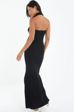 Black Halterneck Textured Maxi Dress -Outlet Clothyne Store 00100039495 XB