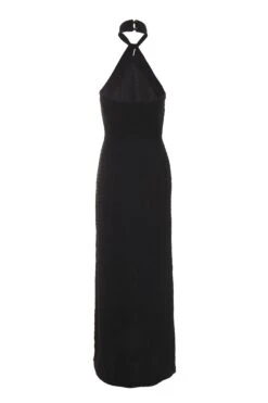 Black Halterneck Textured Maxi Dress -Outlet Clothyne Store 00100039495 ZB