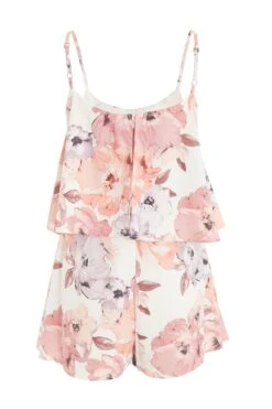 Pink Floral Satin Frill Playsuit 12 Pink Floral Satin Frill Playsuit -Outlet Clothyne Store 00100039503 ZB