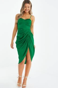 Jade Green Ruched Corset Midi Dress -Outlet Clothyne Store 00100039507 XM