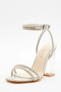 Wide Fit Silver Diamante Clear Heeled Sandals -Outlet Clothyne Store 00100039626 XB