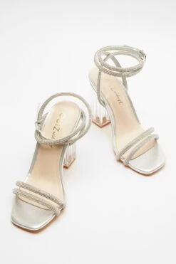 Wide Fit Silver Diamante Clear Heeled Sandals -Outlet Clothyne Store 00100039626 XS
