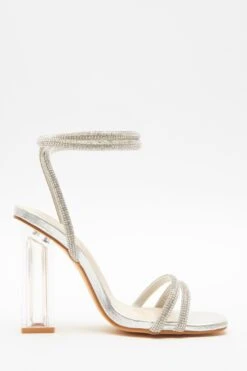 Wide Fit Silver Diamante Clear Heeled Sandals -Outlet Clothyne Store 00100039626 ZS