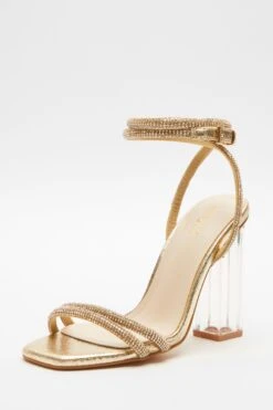 Gold Diamante Clear Heeled Sandals -Outlet Clothyne Store 00100039710 XB