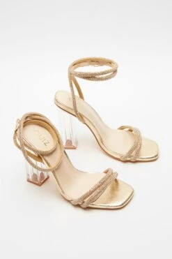Gold Diamante Clear Heeled Sandals -Outlet Clothyne Store 00100039710 XS