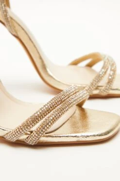 Gold Diamante Clear Heeled Sandals -Outlet Clothyne Store 00100039710 ZB