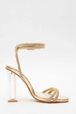 Gold Diamante Clear Heeled Sandals -Outlet Clothyne Store 00100039710 ZS