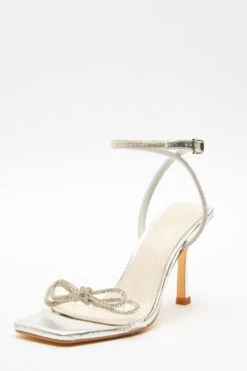 Silver Bow Heeled Sandals -Outlet Clothyne Store 00100039712 XB