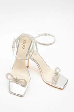Silver Bow Heeled Sandals -Outlet Clothyne Store 00100039712 XS