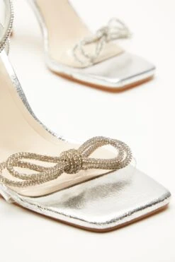 Silver Bow Heeled Sandals -Outlet Clothyne Store 00100039712 ZB