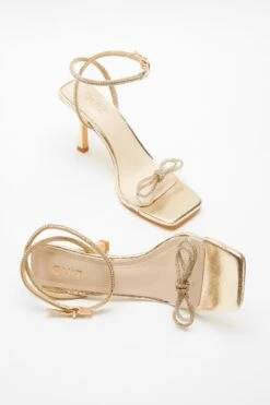 Gold Bow Heeled Sandals -Outlet Clothyne Store 00100039713 XS