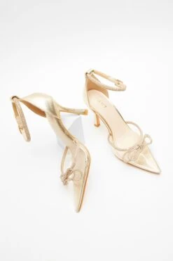 Gold Clear Diamante Bow Court Heels -Outlet Clothyne Store 00100039714 XS