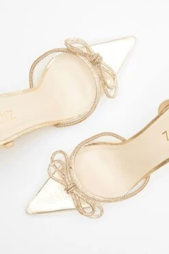 Gold Clear Diamante Bow Court Heels -Outlet Clothyne Store 00100039714 ZB