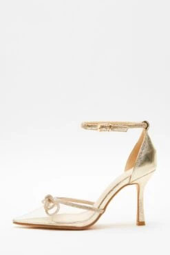Gold Clear Diamante Bow Court Heels