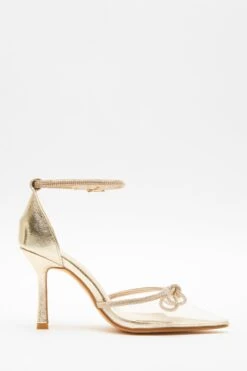 Gold Clear Diamante Bow Court Heels -Outlet Clothyne Store 00100039714 ZS