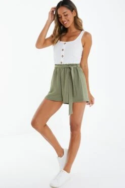 Khaki Button Front Playsuit -Outlet Clothyne Store 00100039802 XS