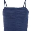 Navy Mesh Ruched Crop Top 2 Navy Mesh Ruched Crop Top -Outlet Clothyne Store 00100039813 ZM